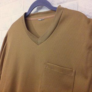 1960's Waffle Knit V-Neck Sweater Sz-L Pocket flaw